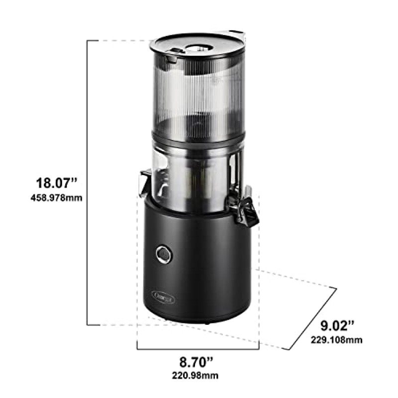 Omega Juicer JC2022BK11 저속 저작 콜드 프레스 야채 및 과일 주스 추출기 준비가 필요 없는 초대형 호퍼가 있는 배치 주스용 간편 시리즈, 68온스 용량, 150와트, 검정색