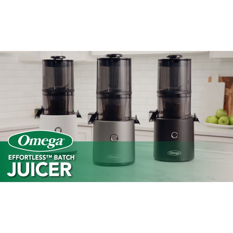 Omega Juicer JC2022BK11 저속 저작 콜드 프레스 야채 및 과일 주스 추출기 준비가 필요 없는 초대형 호퍼가 있는 배치 주스용 간편 시리즈, 68온스 용량, 150와트, 검정색