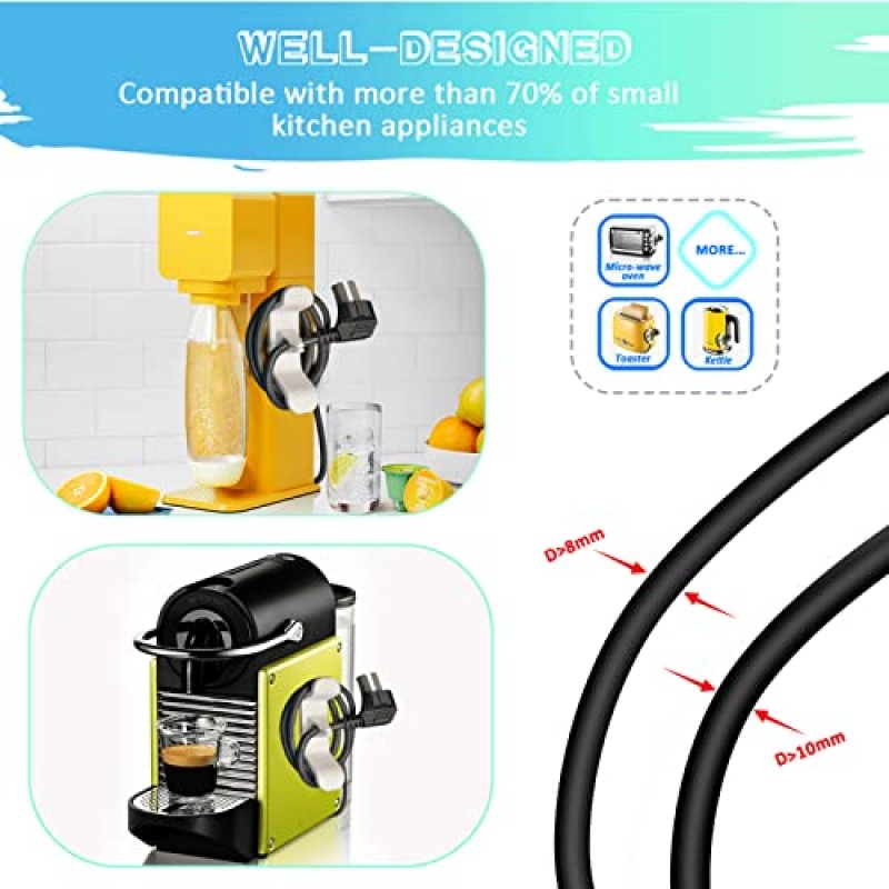6개 주방 가전 코드 와인더, 가전 제품용 코드 정리함, 커피 머신, 블렌더, 압력 밥솥 및 다양한 가전 제품용 코드 래퍼(흰색)