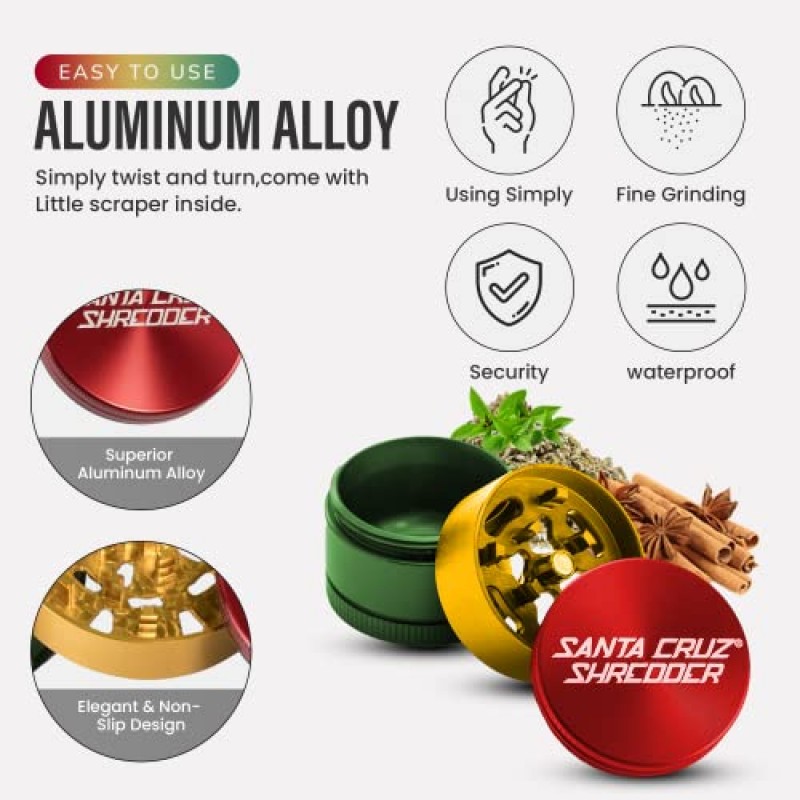 Santa Cruz 분쇄기 금속 허브 그라인더 더 강한 그립을 위한 널링 상단 3피스 소형 1.7