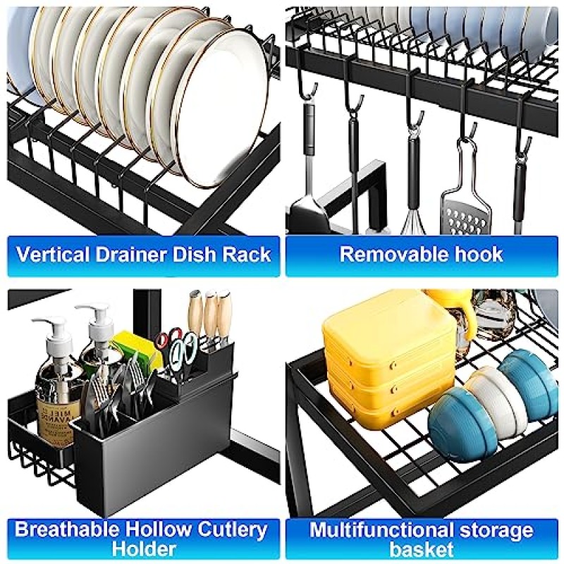 caktraie 싱크대 위 건조대【더 두껍고 더 튼튼함】, 주방 접시 건조대 공간 절약, 싱크대 위 건조대, 26.5