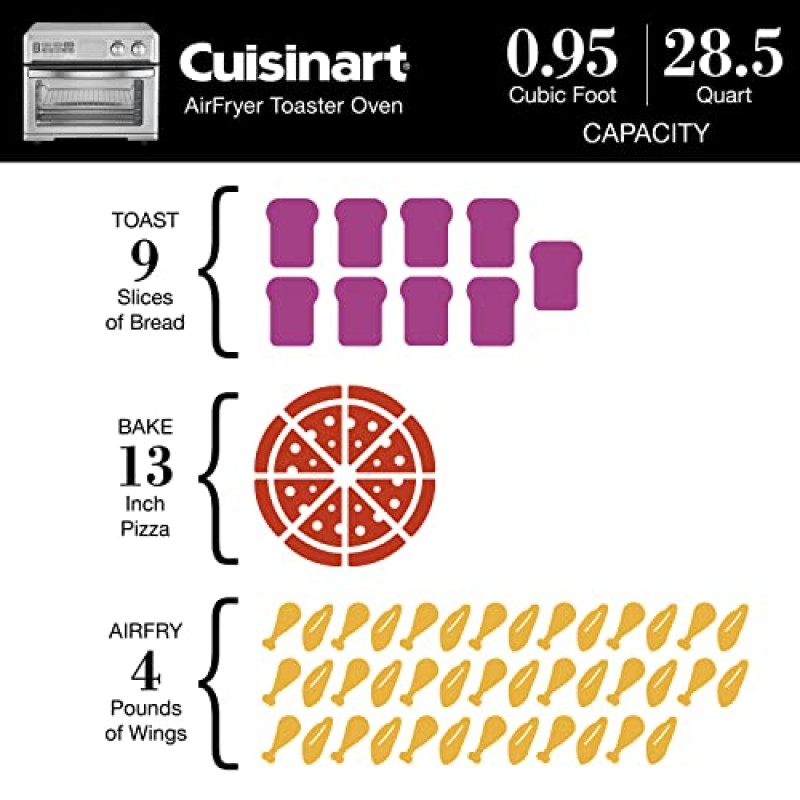 Cuisinart TOA-95 디지털 에어프라이어 토스터 오븐, 디지털 디스플레이와 컨트롤을 갖춘 프리미엄 1800와트 오븐 - 초대형 용량, 직관적인 프로그래밍 및 온도 조절 가능, 스테인리스 스틸