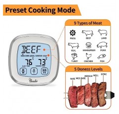 바베큐 및 요리 음식용 육류 온도계, 주방 디지털 온도계, 대형 터치 스크린 길이, 스테인레스 스틸 프로브, Chandler의 타이머 알람