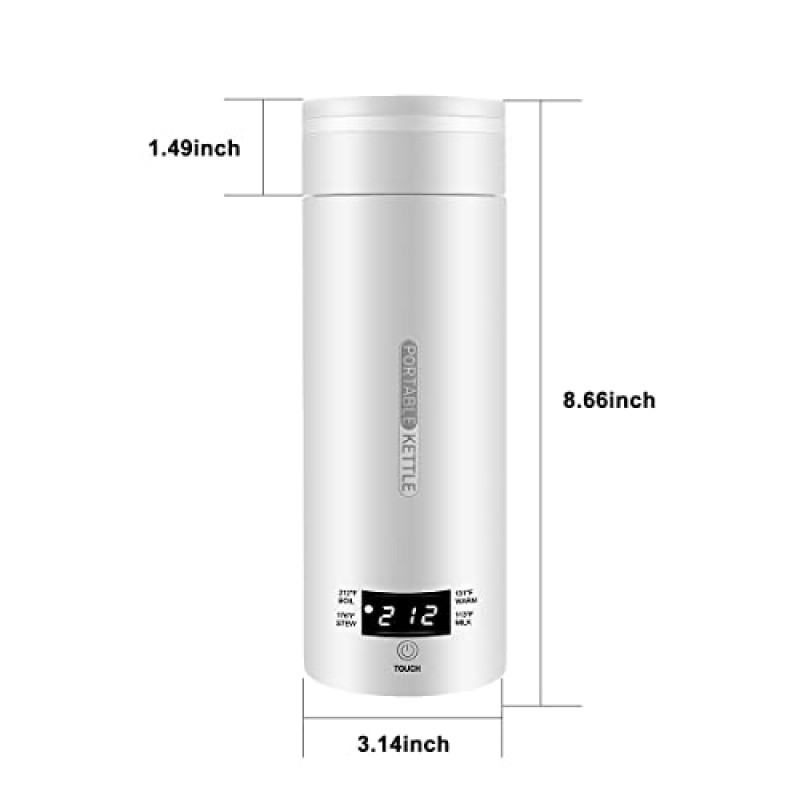 여행용 휴대용 주전자, 4가지 온도 설정 및 자동 차단 기능을 갖춘 전기 차 주전자 온수 보일러. 휴대용 소형 크기 380ml/13Oz