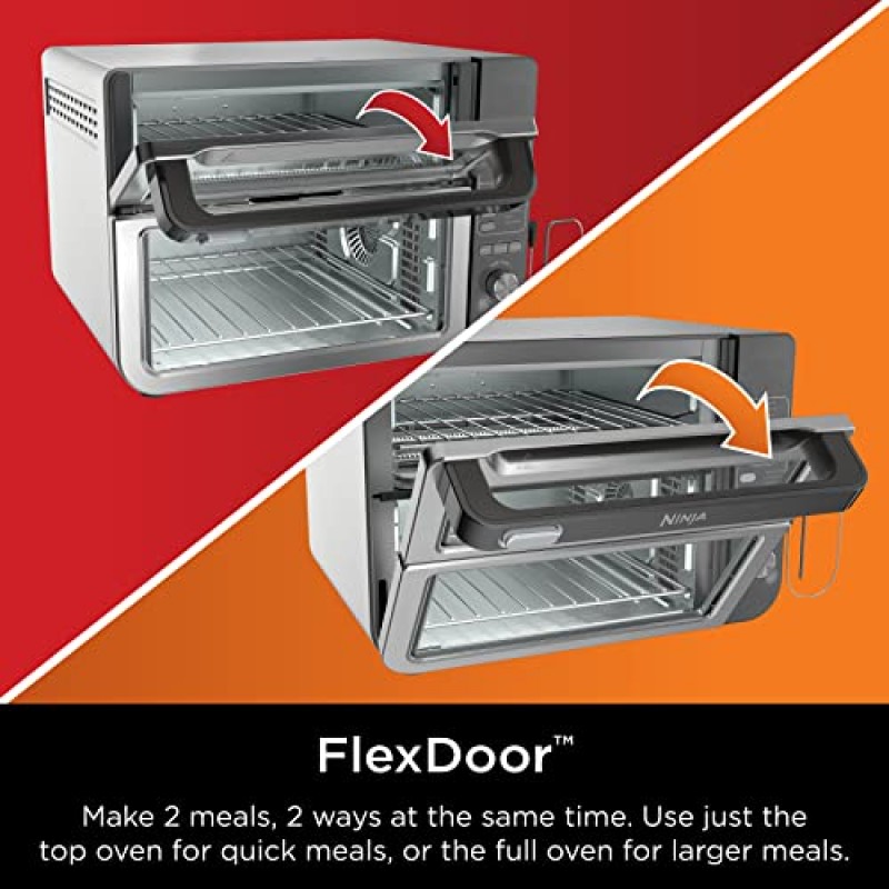 Ninja DCT401 12-in-1 더블 오븐(FlexDoor, FlavorSeal & Smart Finish, Rapid Top Convection 및 Air Fry Bottom, 베이킹, 로스팅, 토스트, 에어 프라이, 피자 등), 스테인리스 스틸