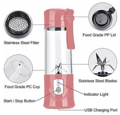 휴대용 과즙기 블렌더, 강력한 모터 4000mAh 충전식 배터리, 13Oz 병(핑크색)이 포함된 업데이트된 6개의 블레이드가 있는 USB 여행용 주스 컵 이유식 혼합기