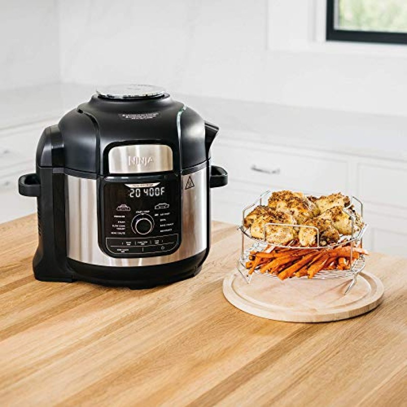 NINJA FD401 Foodi 8-qt. 9-in-1 디럭스 XL 밥솥 및 에어프라이어-스테인리스 스틸 압력 밥솥, 8쿼트, (리뉴얼)