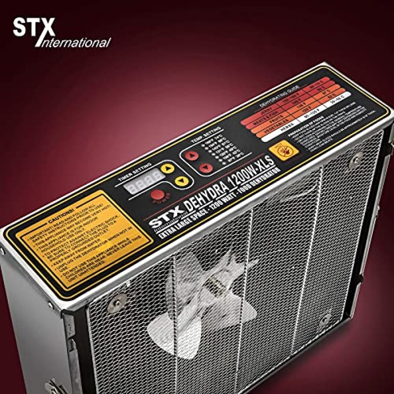 STX International STX-DEH-1200W-XLS Dehydra 상업용 스테인레스 스틸 디지털 식품 탈수기 - 트레이 10개 - 1200와트 - 화씨 165도 - 15시간 타이머가 있는 육포 안전