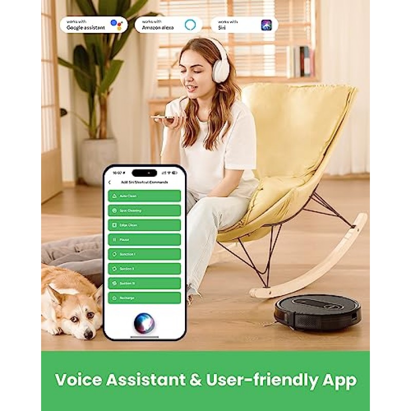 Vactidy Nimble T7 로봇 진공 및 걸레 콤보, WiFi/앱/Alexa/Siri 제어, 일정 기능이 있는 로봇 진공 청소기, 2 in 1 물탱크 및 쓰레기통, 자체 충전, 슬림, 단단한 바닥, 애완동물 털, 카펫에 적합