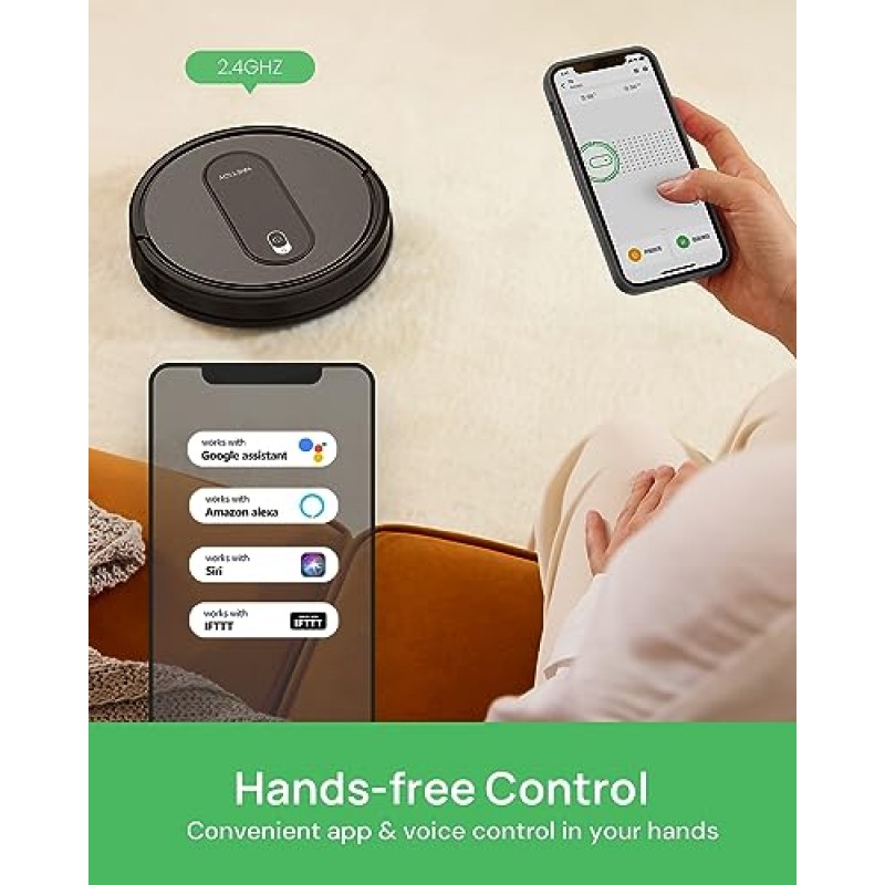 2000Pa 흡입력, 2.4GHz WiFi/App/Alexa/Siri 제어 기능을 갖춘 Vactidy 로봇 진공, 낮은 카펫, 애완동물 털, 단단한 바닥용 자체 충전 로봇 진공 청소기