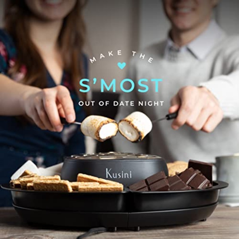 Kusini Smores Maker 탁상용 실내 - 불꽃 없는 전기 마시멜로 로스터 - 분리 가능한 트레이 4개 및 로스팅 포크 4개 - 선물 세트 및 데이트 나이트 아이디어. 영화 관람 용품 및 집들이 선물