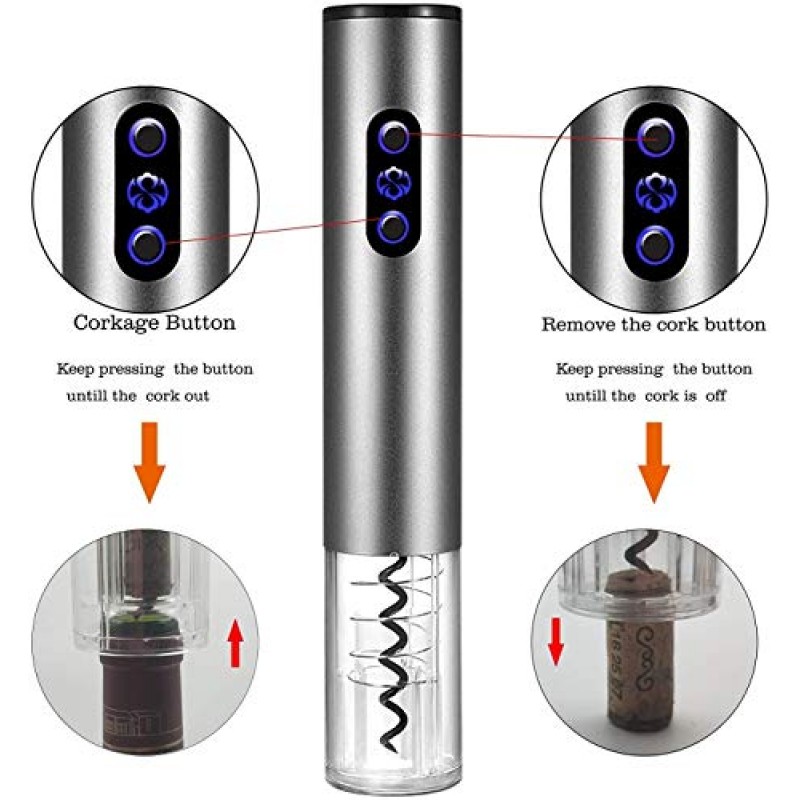 와인 오프너 전기, 와인 병따개, USB 충전 라인이 있는 충전식 코르크 따개, 푸어러, 포일 커터, 진공 펌핑 스토퍼 배터리 구동 무선 와인 오프너 키트