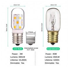 Neanete LED 전자레인지 기기 전구 냉장고 레인지 후드용 스토브 상당 40W 백열 전구 E17 중간 나사 베이스 120V 3W 360lm 디밍 가능 일광 5000K 4개 팩