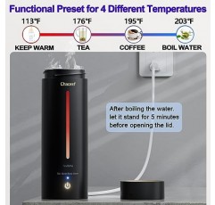 CHACEEF 여행용 전기 주전자, 350ml 휴대용 주전자, 붙지 않는 코팅이 된 소형 전기 주전자, BPA 프리, 보온 기능, 빠른 끓임 및 자동 차단 기능이 있는 3가지 색상 LED 온수기, 검정색