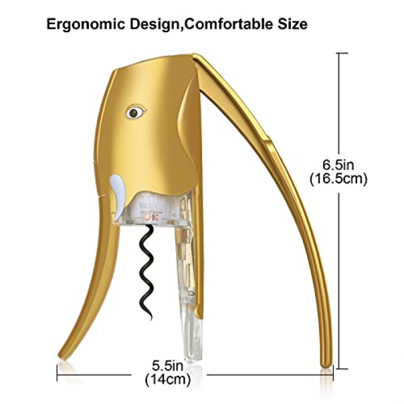 Catgod 스틸 컴팩트 와인 오프너, 스테인레스 스틸 와인 오프너 포일 커터 및 추가 나선형 (골드)이 포함된 기존 수직 코르크 따개 와인 오프너