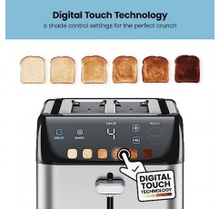 Chefman Smart Touch 2슬라이스 디지털 토스터, 6가지 셰이드 설정, 스테인리스 스틸 토스터 2슬라이스(매우 넓은 슬롯), 두꺼운 빵 토스터 및 베이글 토스터, +10, 해동, 탈착식 부스러기 트레이