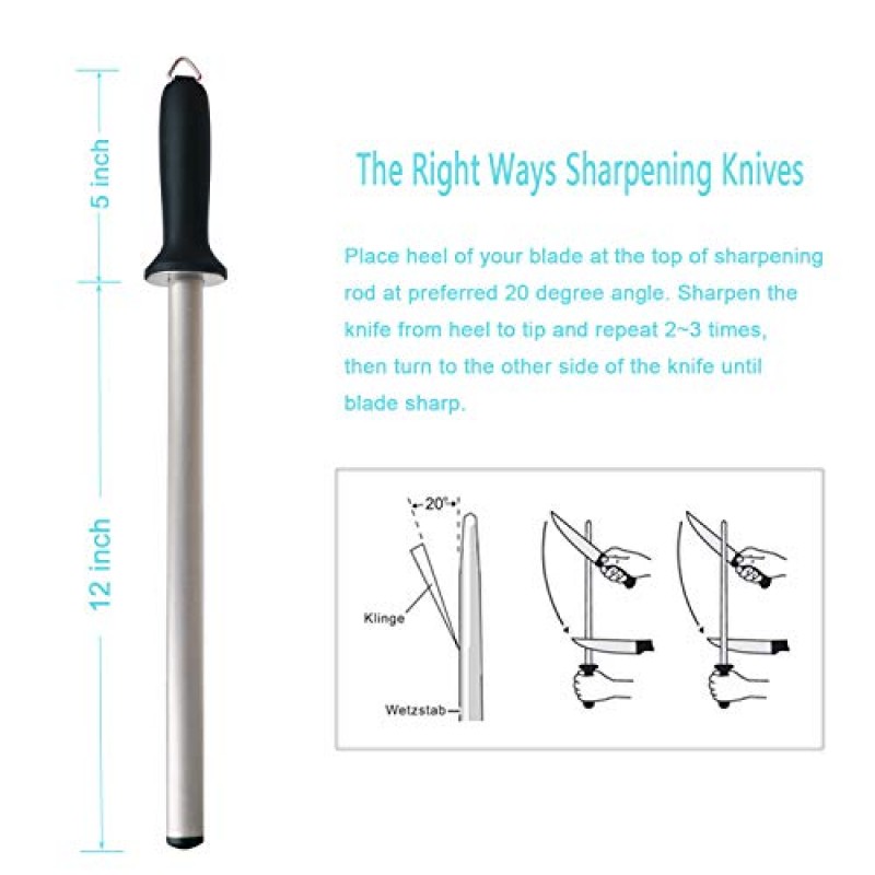 Wiitek 12인치 다이아몬드 칼 호닝 로드, 전문 요리사 칼 숫돌 강철, 최고의 칼 호너, 주방 가전 제품, 요리사 칼, 요리 칼, 정육점 칼 및 일본 칼에 이상적