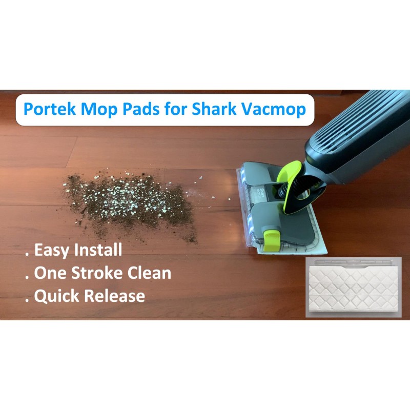 Portek 24팩 Vac 걸레 패드 Shark VACMOP VM252 VM250 VM200 VMP30, 업그레이드된 일회용 교체 패드 리필(24개, 흰색)