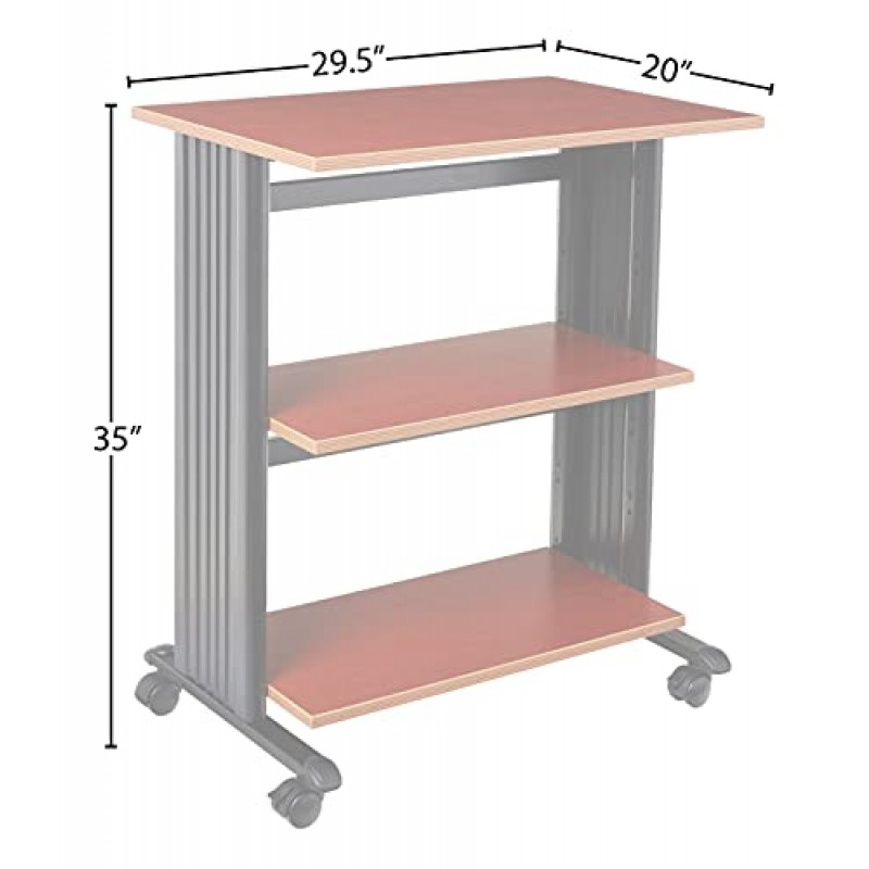 Safco Products Muv 조정 가능한 프린터 스탠드 1881CY, 체리 탑, 검은색 프레임, 회전 바퀴, 조정 가능한 선반 2개