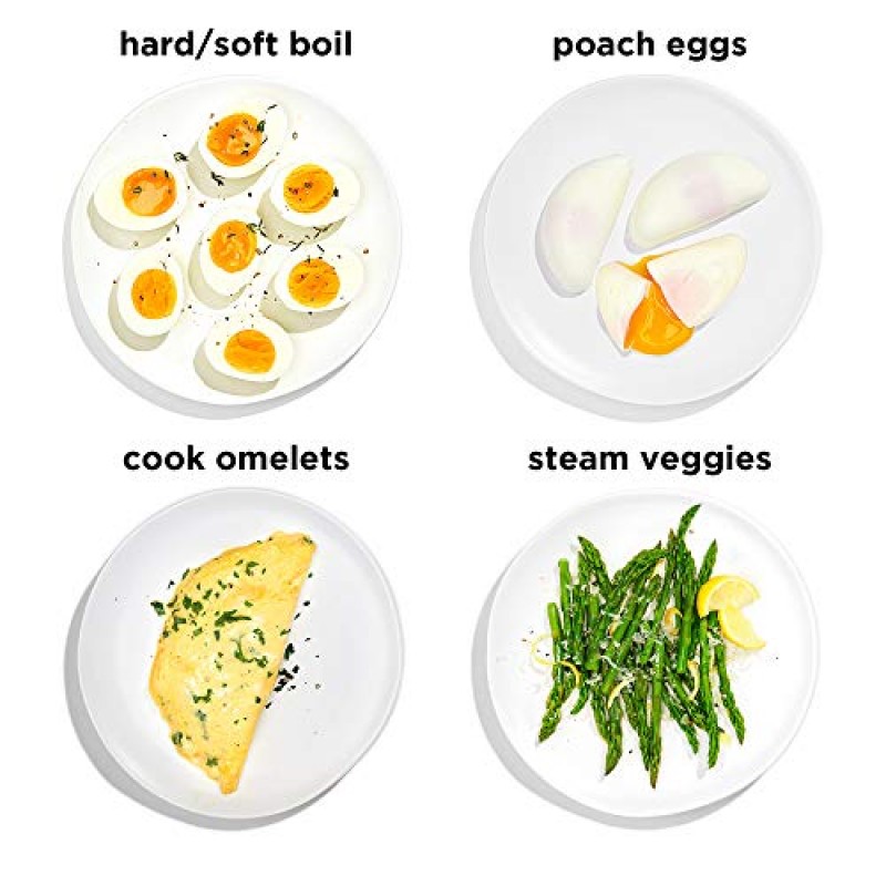 Chefman 전기 계란 밥솥 보일러, 신속한 계란 제조기 및 밀렵꾼, 음식 및 야채 찜기, 계란 6개 빠르게 만들기, 단단한 삶은 것, 중간 삶은 것 또는 부드러운 삶은 것, 수렵/오믈렛 트레이 포함, 준비 신호, BPA 없음, 회색