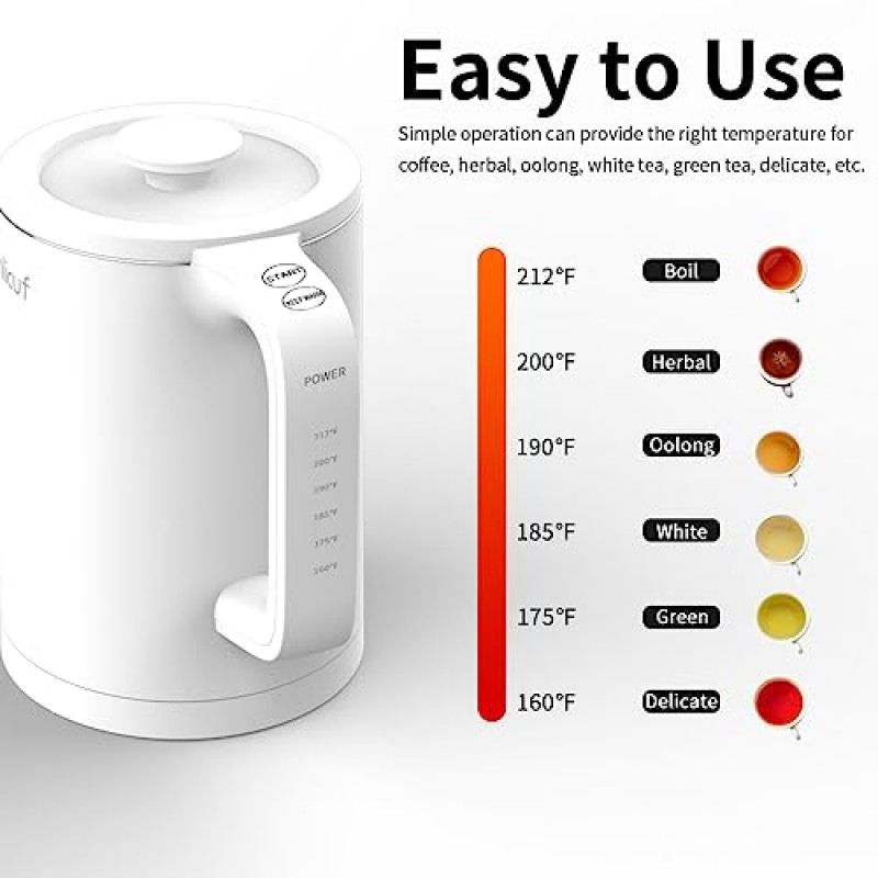 Onlicuf 온도 조절 전기 온수 주전자, 304 스테인레스 스틸 내부, 1.5 리터, 자동 끄기 및 종기 건조 보호, 따뜻하게 유지, 빠른 끓는점, BPA 프리를 갖춘 6-in-1 전기 차 주전자