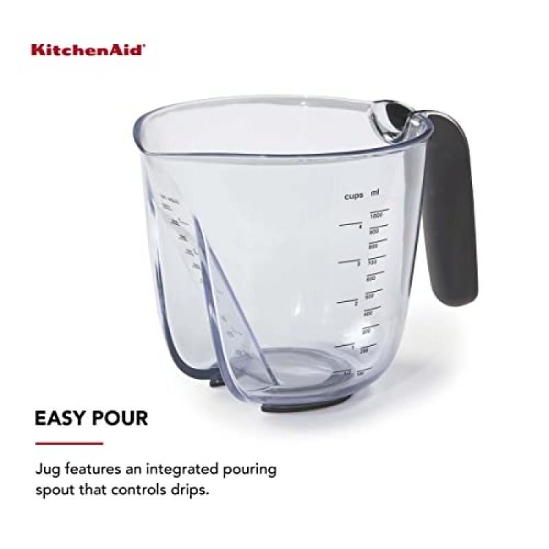 KitchenAid 범용 Easy View 각도 측정 컵, 대형, 검정색 손잡이가 있는 투명