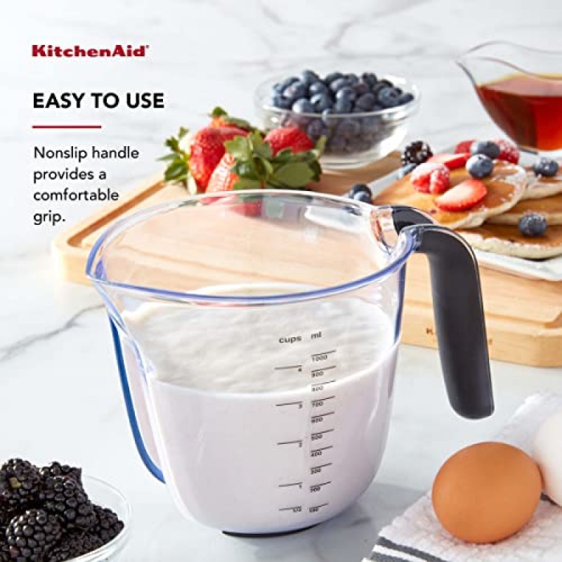 KitchenAid 범용 Easy View 각도 측정 컵, 대형, 검정색 손잡이가 있는 투명