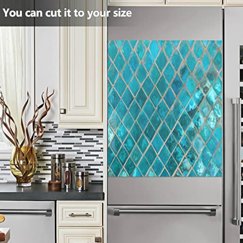 청록색 세라믹 모자이크 식기 세척기 자석 커버 모로코 패턴 녹색 청록색 자기 스티커 접시 세척기 도어 패널 커버 냉장고 기기 자석 데칼 시트 주방 장식 23x26 ​​인치