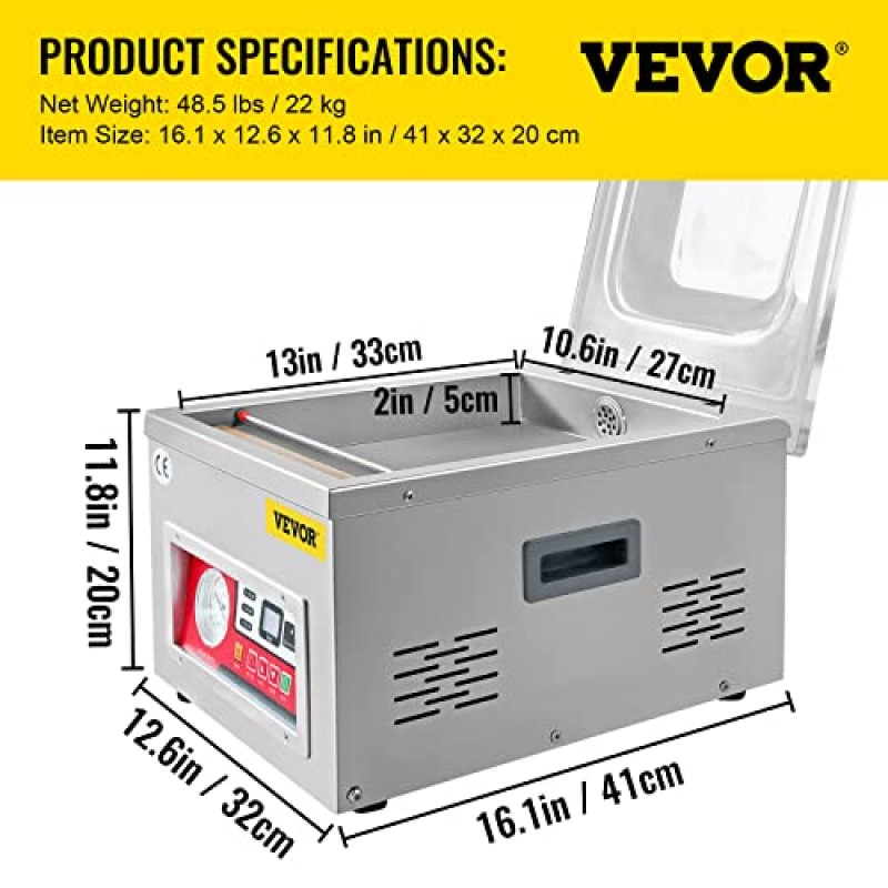 VEVOR 챔버 진공 실러, DZ-260A 6.5m3/h 펌프 속도, 자동 제어로 우수한 밀봉 효과, 신선한 고기용 110V 주방 포장 기계, 과일 보호기, 가정용, 상업용