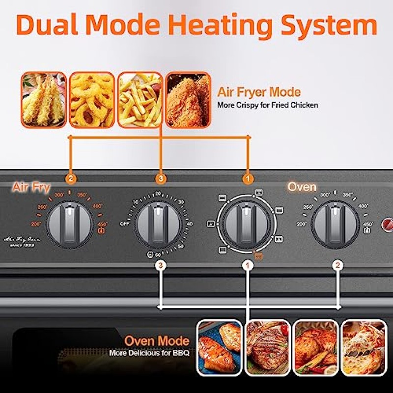 WEESTA 에어 프라이어 토스터 오븐 콤보, 24QT 대형 에어 프라이어, 7-in-1 대류 토스터 오븐, 프라이어 포함, 로스팅, 굽기, 굽기, 재가열, 토스터 오븐, 5가지 액세서리 및 E-레시피, UL 인증, 최대 450°F , 1500W, 다크 그레이