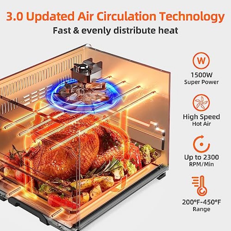 WEESTA 에어 프라이어 토스터 오븐 콤보, 24QT 대형 에어 프라이어, 7-in-1 대류 토스터 오븐, 프라이어 포함, 로스팅, 굽기, 굽기, 재가열, 토스터 오븐, 5가지 액세서리 및 E-레시피, UL 인증, 최대 450°F , 1500W, 다크 그레이