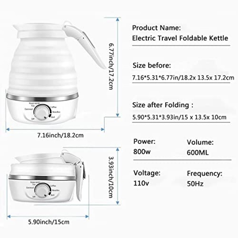 여행용 전기 주전자, 600ML 접이식 소형 전기 주전자, 온도 조절 기능이 있는 휴대용 주전자, 끓는 물용 다기능 미니 주전자, 보온 및 지연 시작 기능이 있는 온수 주전자