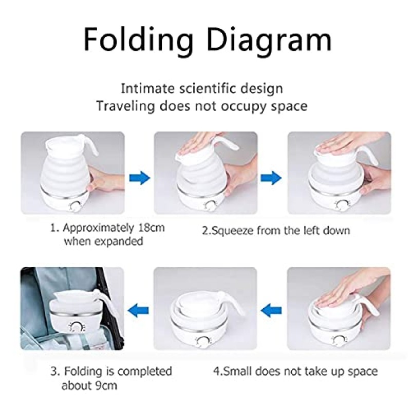여행용 전기 주전자, 600ML 접이식 소형 전기 주전자, 온도 조절 기능이 있는 휴대용 주전자, 끓는 물용 다기능 미니 주전자, 보온 및 지연 시작 기능이 있는 온수 주전자