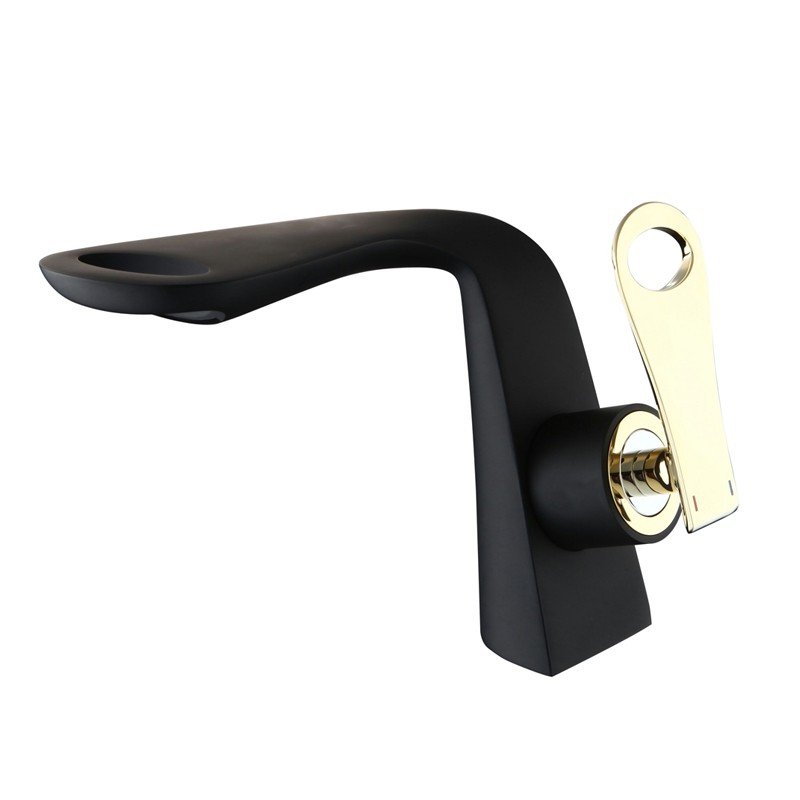 Linzi Hardware OC2001 욕실 폭포 콘센트가 있는 흰색과 검정색 전체 구리 세면기 수도꼭지
