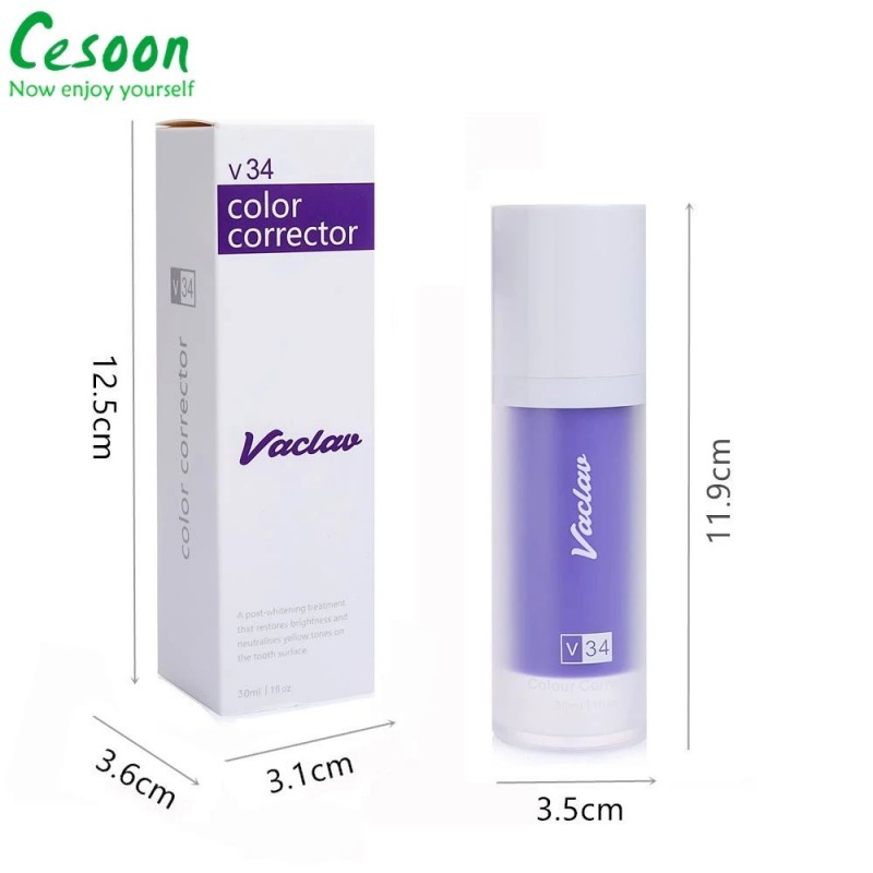 V34 Pro 보라색 치아 미백 무스 노란색 치아 청소