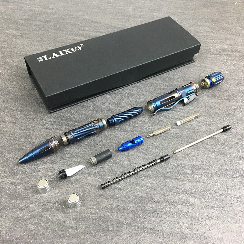[슈퍼 플레이] 야외 다기능 스테인레스 스틸 티타늄 전술 펜 텅스텐 강철 머리 전술 서명 펜 휴대용 EDC 장비