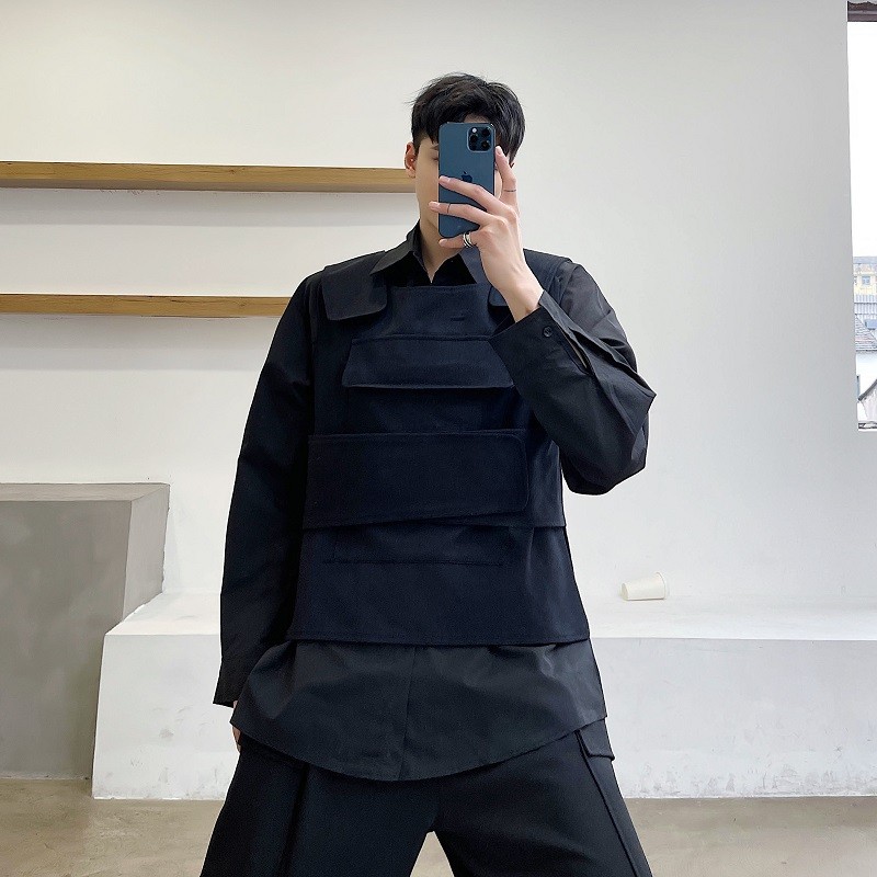 봄과 가을 틈새 다크 벨크로 기능성 바람 전술 다목적 조끼 남성 작업복 조끼 트렌디 자켓 헤어 스타일리스트