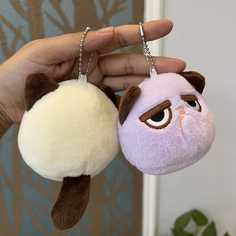 심술 고양이 키 체인 펜던트 플러시 장난감 크리 에이 티브 고양이 인형 배낭 펜던트 인형 화난 고양이 웃긴