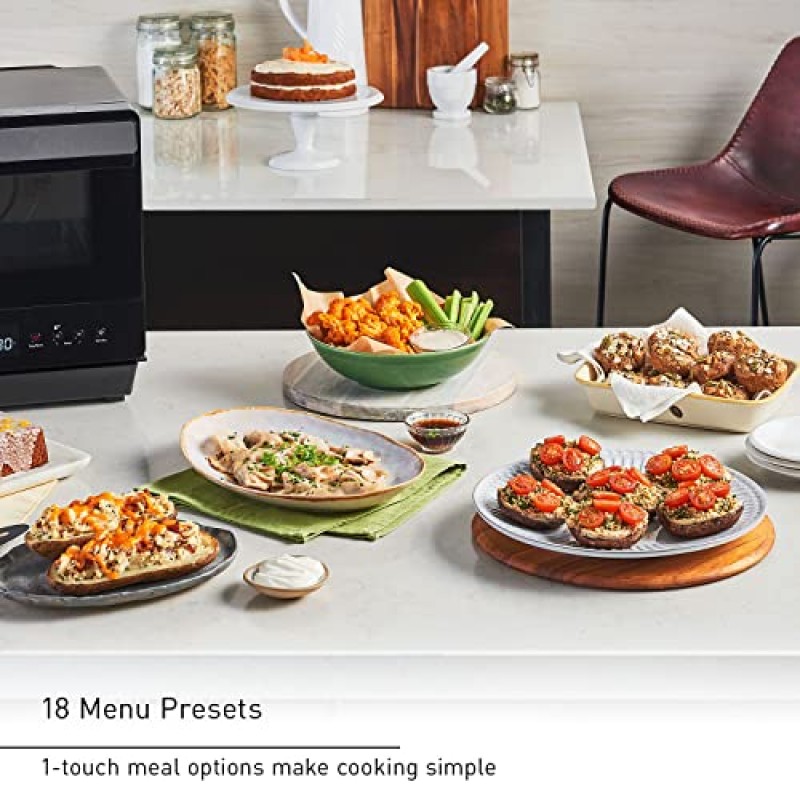 Panasonic HomeChef 7-in-1 소형 오븐, 대류 베이킹, 에어프라이어, 스팀, 슬로우 쿡, 발효, 1200와트, 7cuft, Easy Clean 내부 포함 - NU-SC180B(블랙)