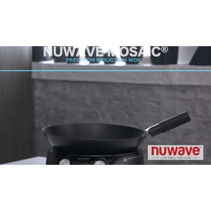 Nuwave 모자이크 인덕션 웍, 5°F에서 100°F ~ 575°F의 정확한 온도 제어, Wok Hei, 복합 탄화 아로마 및 맛 주입, 3와트 600, 900 및 1500, 정통 14인치 탄소강 웍 포함