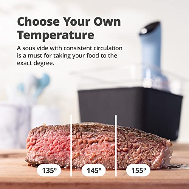 Greater Goods Kitchen Sous Vide - 1100W의 강력한 정밀 조리 기계, 브러시리스 모터를 갖춘 매우 조용한 침수 순환기(스톤 블루)