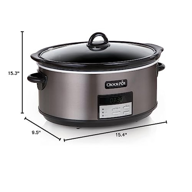 Crock-Pot 대형 8쿼트 프로그래밍 가능 슬로우 쿠커(자동 보온 설정 및 요리책 포함), 검정색 스테인리스 스틸