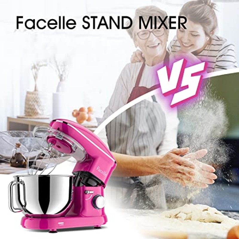 Facelle 스탠드 믹서, 펄스 버튼이 있는 660W 6단 전기 주방 믹서, 부착물에는 6.5쿼트 보울, 식기 세척기 안전 플랫 비터, 반죽 후크, 와이어 거품기 및 스플래시 가드, 반죽, 베이킹, 케이크, 쿠키, 보라색 포함