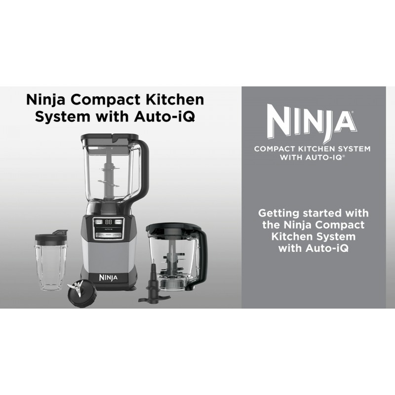 Ninja AMZ493BRN 컴팩트 주방 시스템, 1200W, 스무디, 반죽, 냉동 음료용 3가지 기능(Auto-IQ 포함), 72온스* 블렌더 피처, 40온스 프로세서 보울 & 18온스 1회용 컵, 회색