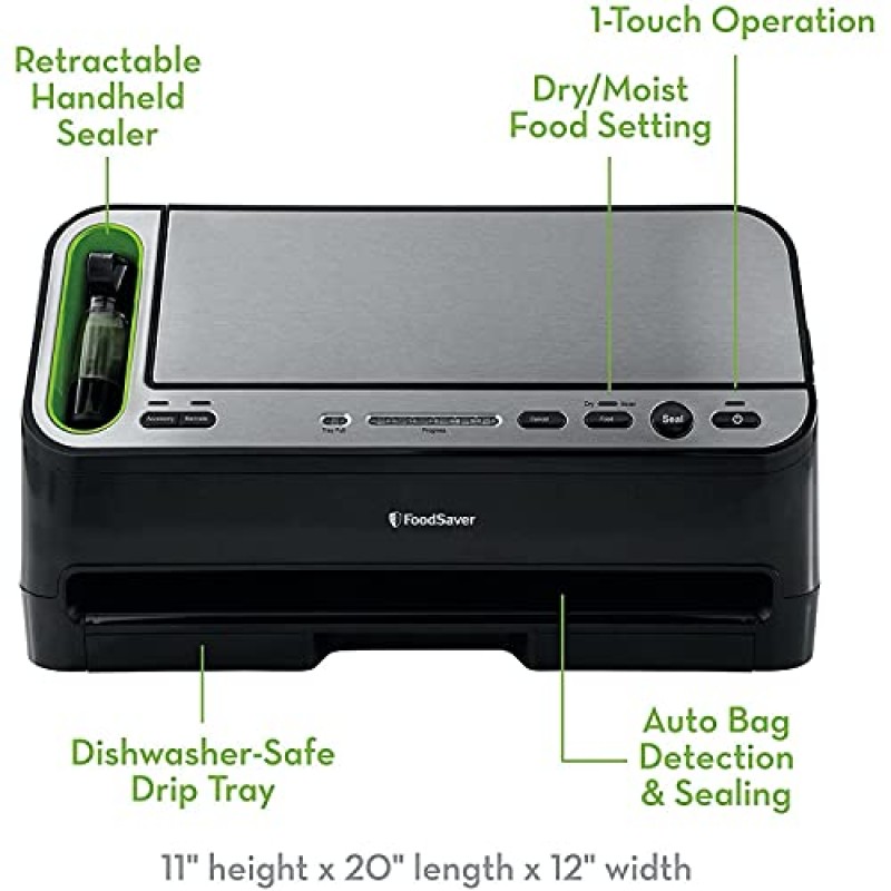 FoodSaver V4400 자동 진공 실러 백 감지 및 스타터 키트가 포함된 2-in-1 진공 실러 기계, 안전 인증, 검정색 및 은색