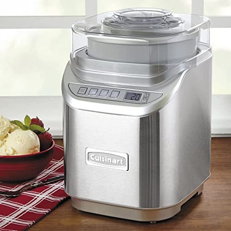 Cuisinart 아이스크림 메이커 기계, 2쿼트, Cool Creations 냉동 요구르트, 젤라토, 셔벗 메이커, LCD 화면 및 타이머, 스테인리스 스틸, ICE-70P1