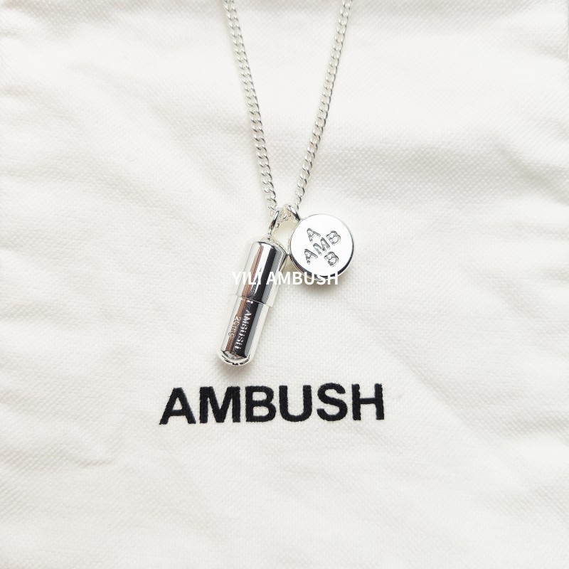 재고 있음 AMBUSH 알약 캡슐 목걸이 925 스털링 실버 힙합 트렌디 브랜드 남성과 여성 같은 스타일 쇄골 스웨터 체인