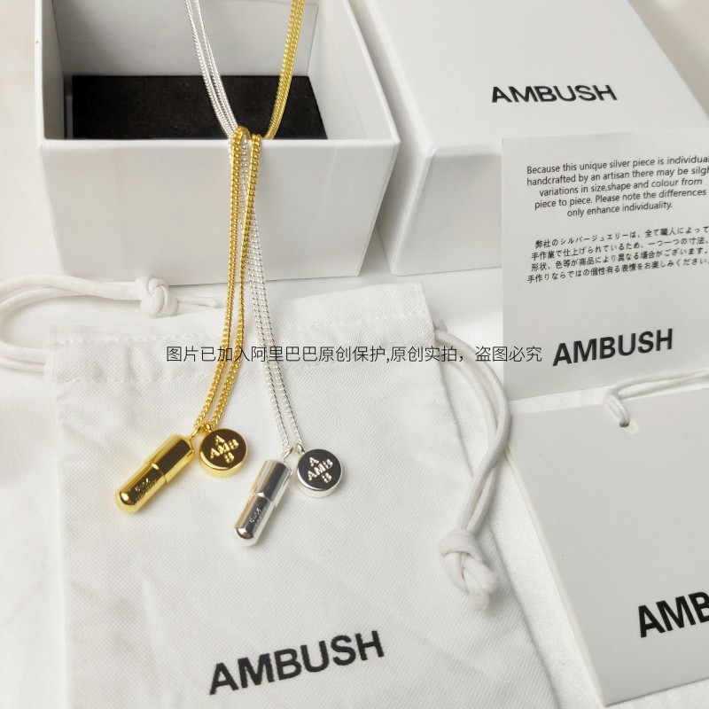 재고 있음 AMBUSH 알약 캡슐 목걸이 925 스털링 실버 힙합 트렌디 브랜드 남성과 여성 같은 스타일 쇄골 스웨터 체인