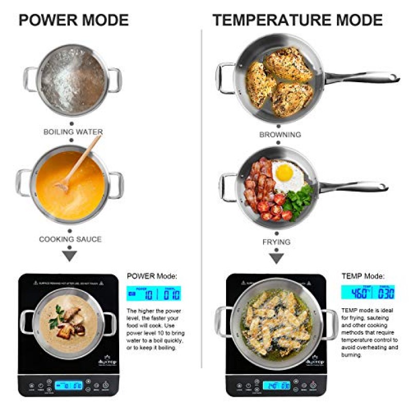 Duxtop 휴대용 인덕션 쿡탑, 조리대 버너 인덕션 핫 플레이트(LCD 센서 터치 포함) 1800와트, 실버 9600LS/BT-200DZ