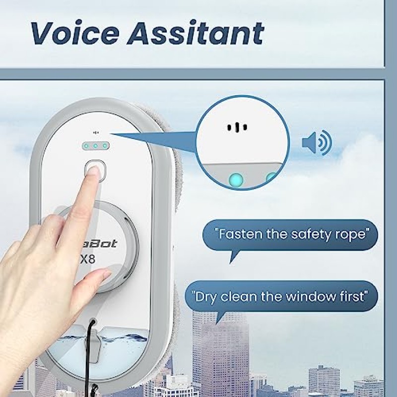 이중 물 분사 기능을 갖춘 AlfaBot 창문 청소 로봇, 양면 물 분사 기능과 음성 지원 기능을 갖춘 X8 로봇 창문 청소 장치, 내부/외부 고층 창문용 스마트 창문 진공청소기